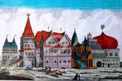 "Восьмое чудо света" - летний дворец царя Алексея Михайловича Тишайшего в Коломенском, был построен в 1667 году, разобран в 1767 году по распоряжению Екатерины II. Дворец имел 270 жилых помещений, 3000 окон, снаружи был украшен росписью, резьбой по дереву и позолотой.